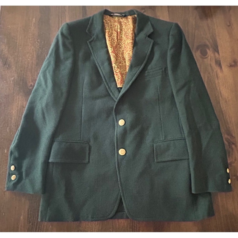 Vintage American Craftsmen Blazer Union Made USA Green 100% Pure Virgin Wool 70s